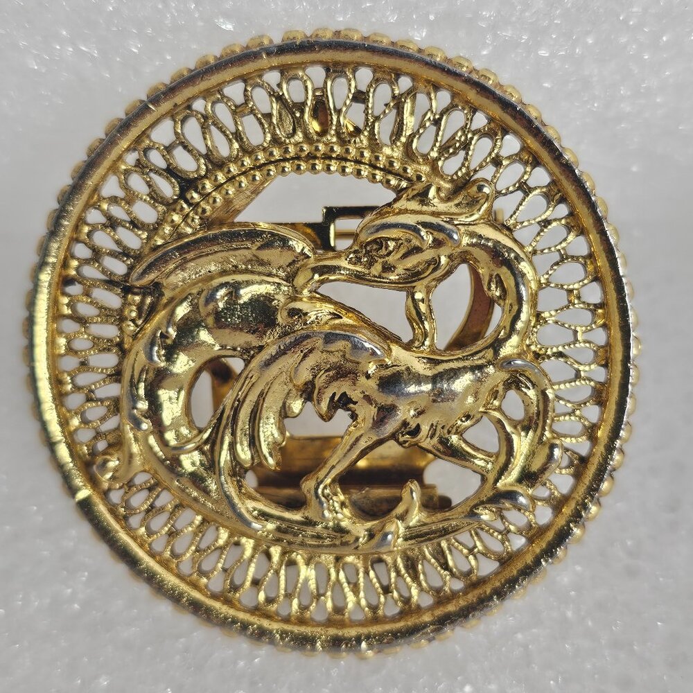 Vtg ART Arthur‎ Pepper Gold Tone Phoenix Scarf Clip Brooch Pin Mythical Bird 2"